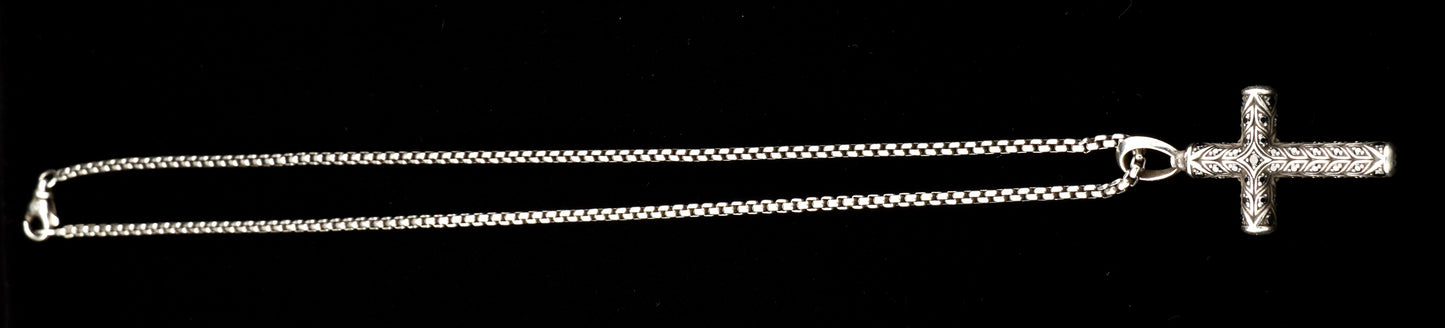 David Yurman Black Diamond Chevron Cross Pendant on 20" Sterling Silver D.Y. Box Chain