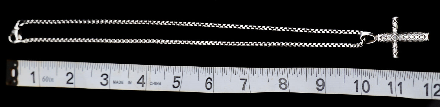 David Yurman Black Diamond Chevron Cross Pendant on 20" Sterling Silver D.Y. Box Chain