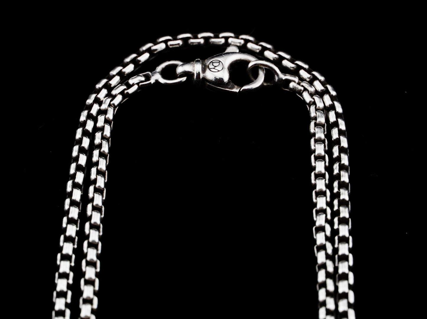 David Yurman Black Diamond Chevron Cross Pendant on 20" Sterling Silver D.Y. Box Chain