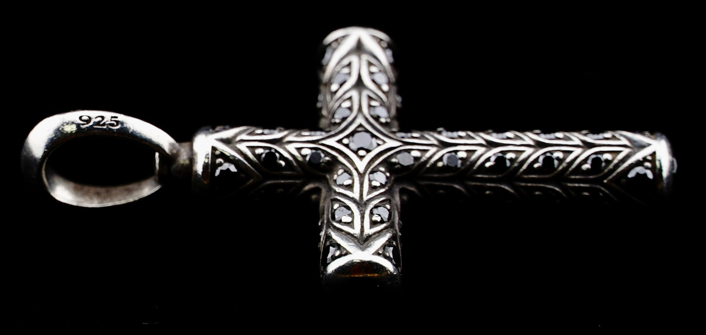 David Yurman Black Diamond Chevron Cross Pendant on 20" Sterling Silver D.Y. Box Chain