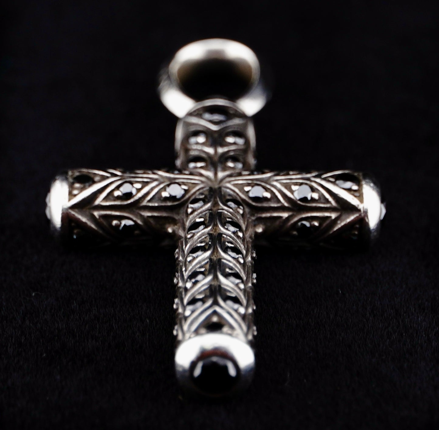 David Yurman Black Diamond Chevron Cross Pendant on 20" Sterling Silver D.Y. Box Chain