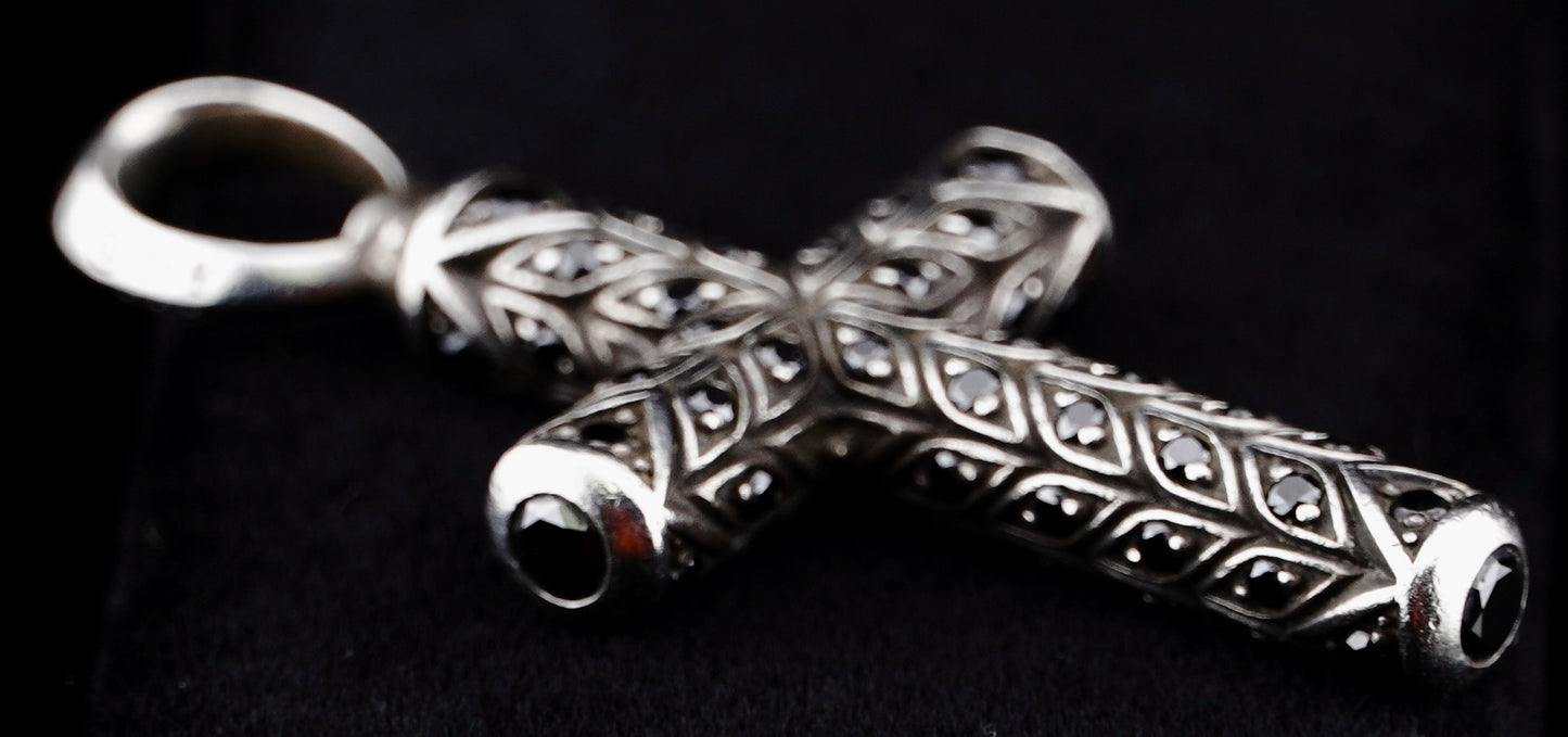 David Yurman Black Diamond Chevron Cross Pendant on 20" Sterling Silver D.Y. Box Chain