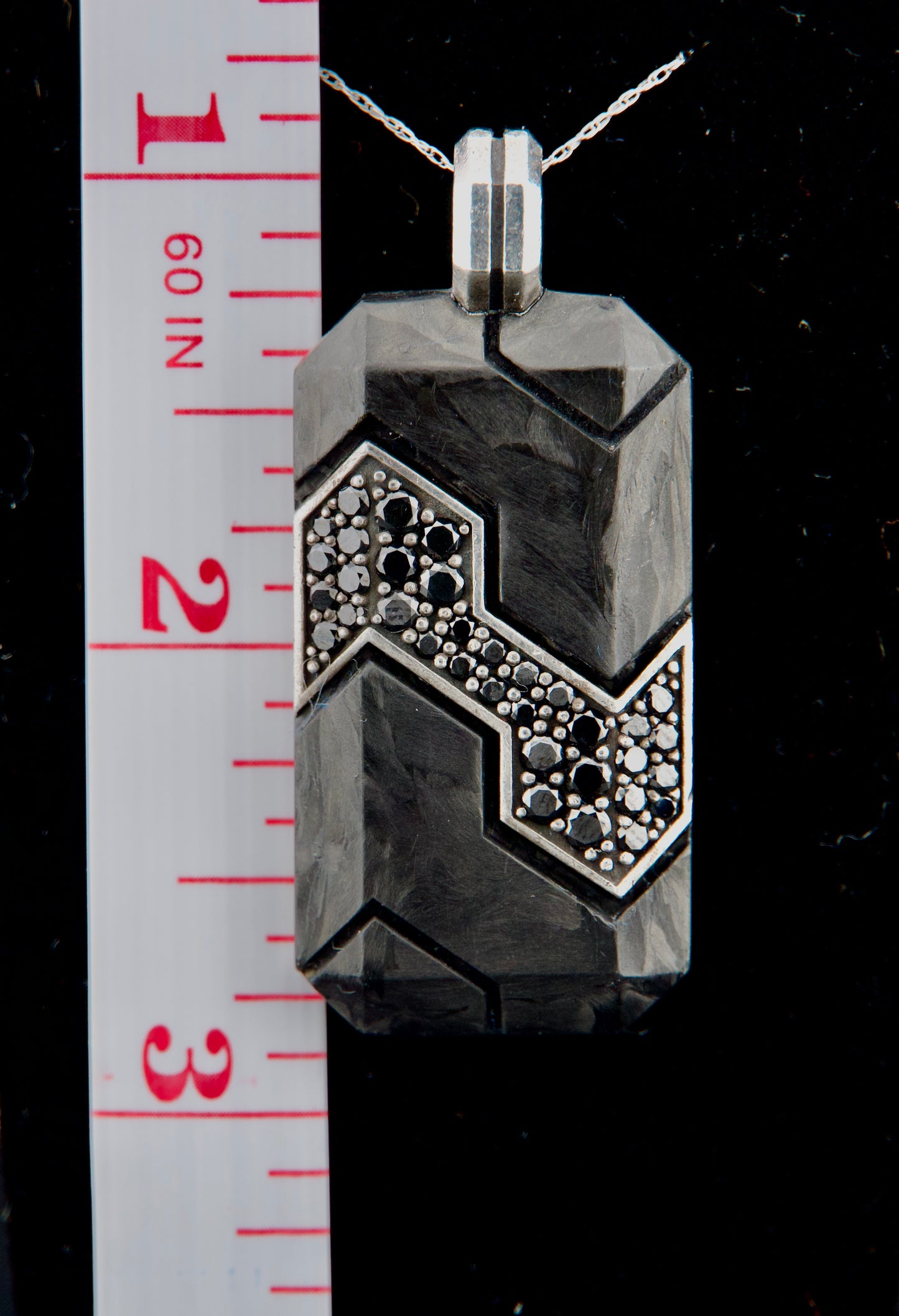 David Yurman Black Diamond Titanium & Forged Carbon Dog Tag Pendant in Silver 1.7 CTW