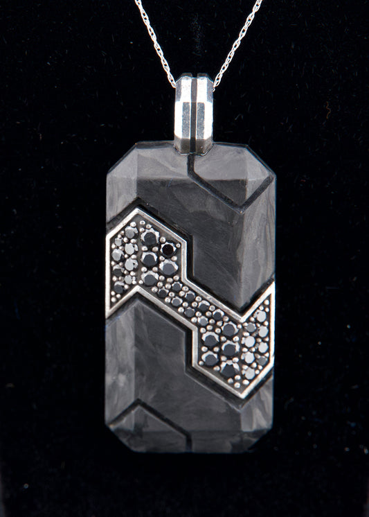 David Yurman Black Diamond Titanium & Forged Carbon Dog Tag Pendant in Silver 1.7 CTW
