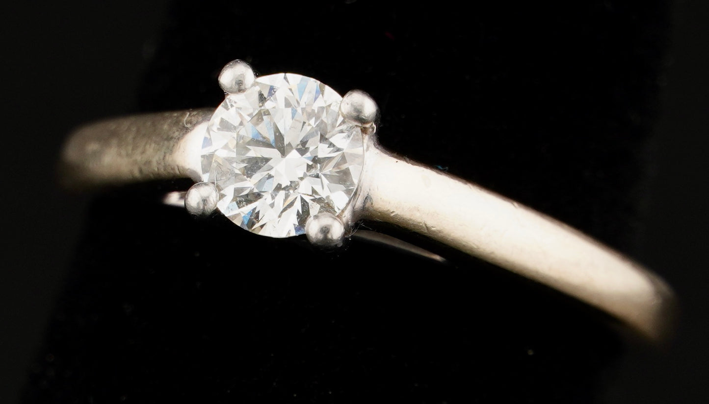 Tolkowsky Ideal Cut .48CT Solitaire Diamond 14KT Gold Engagement Ring Size 6