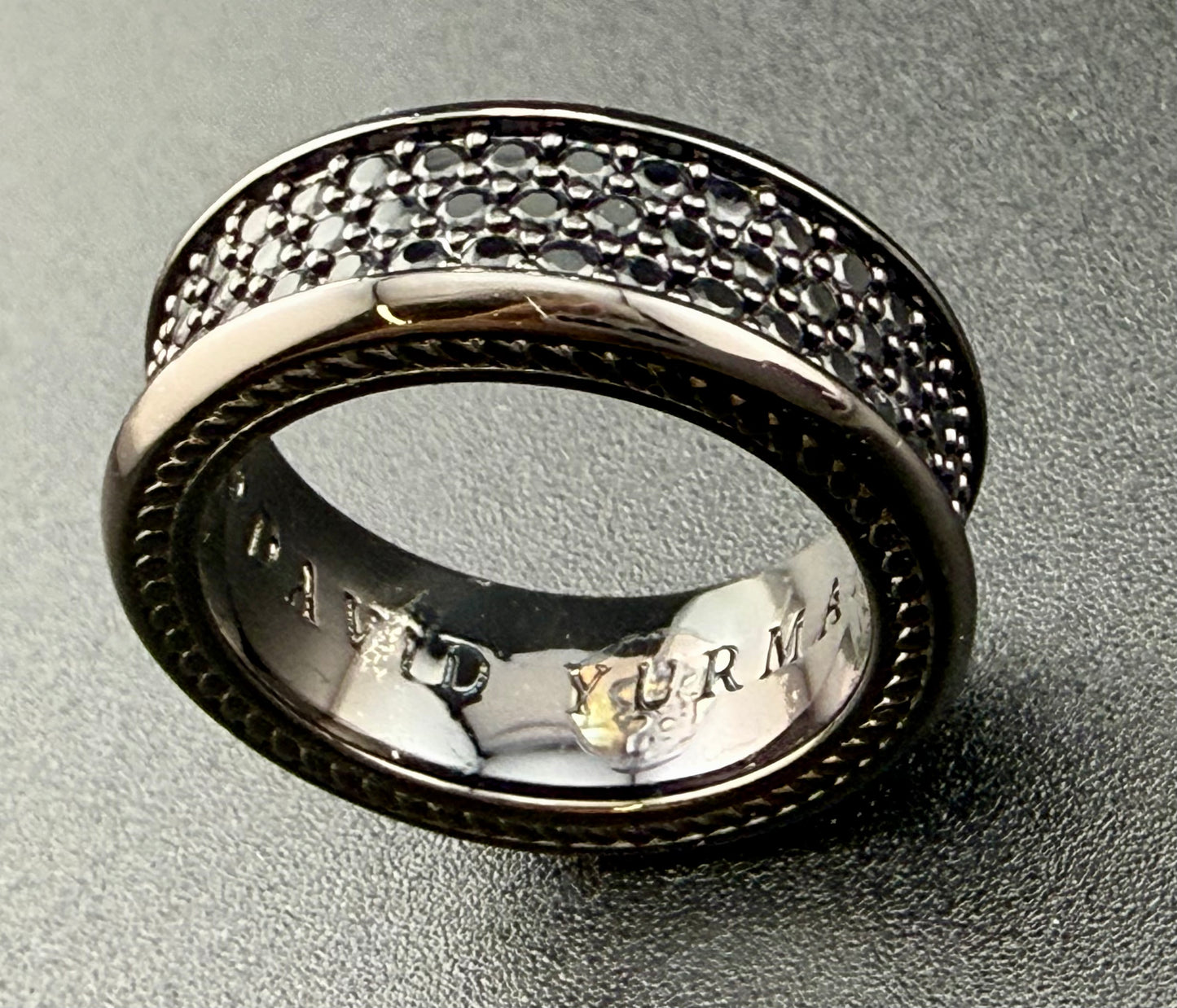 David Yurman Streamline Black 925 Titanium Pavé Three Row Black Diamond Ring 6.5