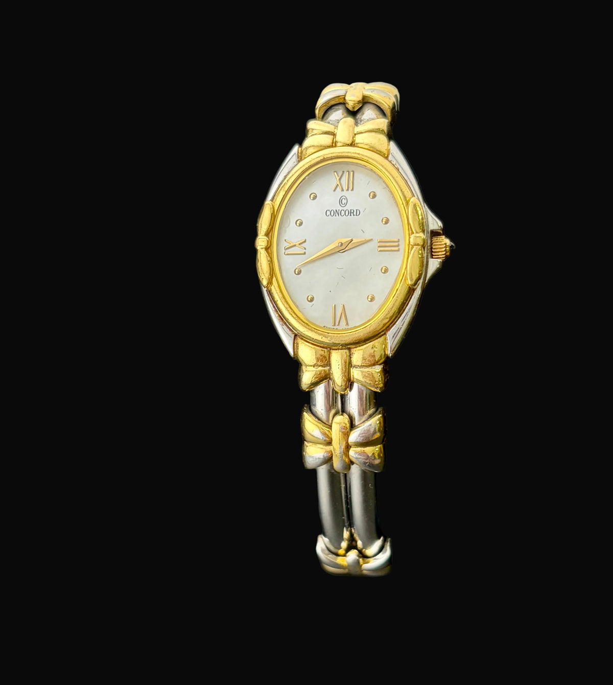 Concord Papillon Mother of Pearl Two Tone Stainless Steel Gold Tone Ladies Watch with 18k Gold Bezel