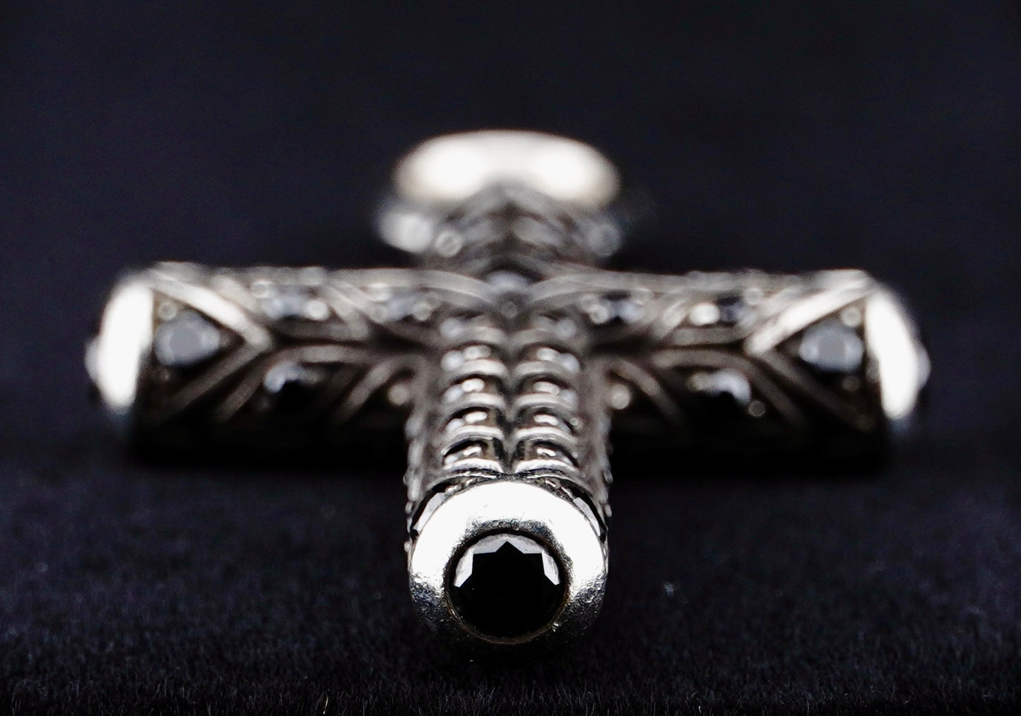 David Yurman Black Diamond Chevron Cross Pendant on 20" Sterling Silver D.Y. Box Chain