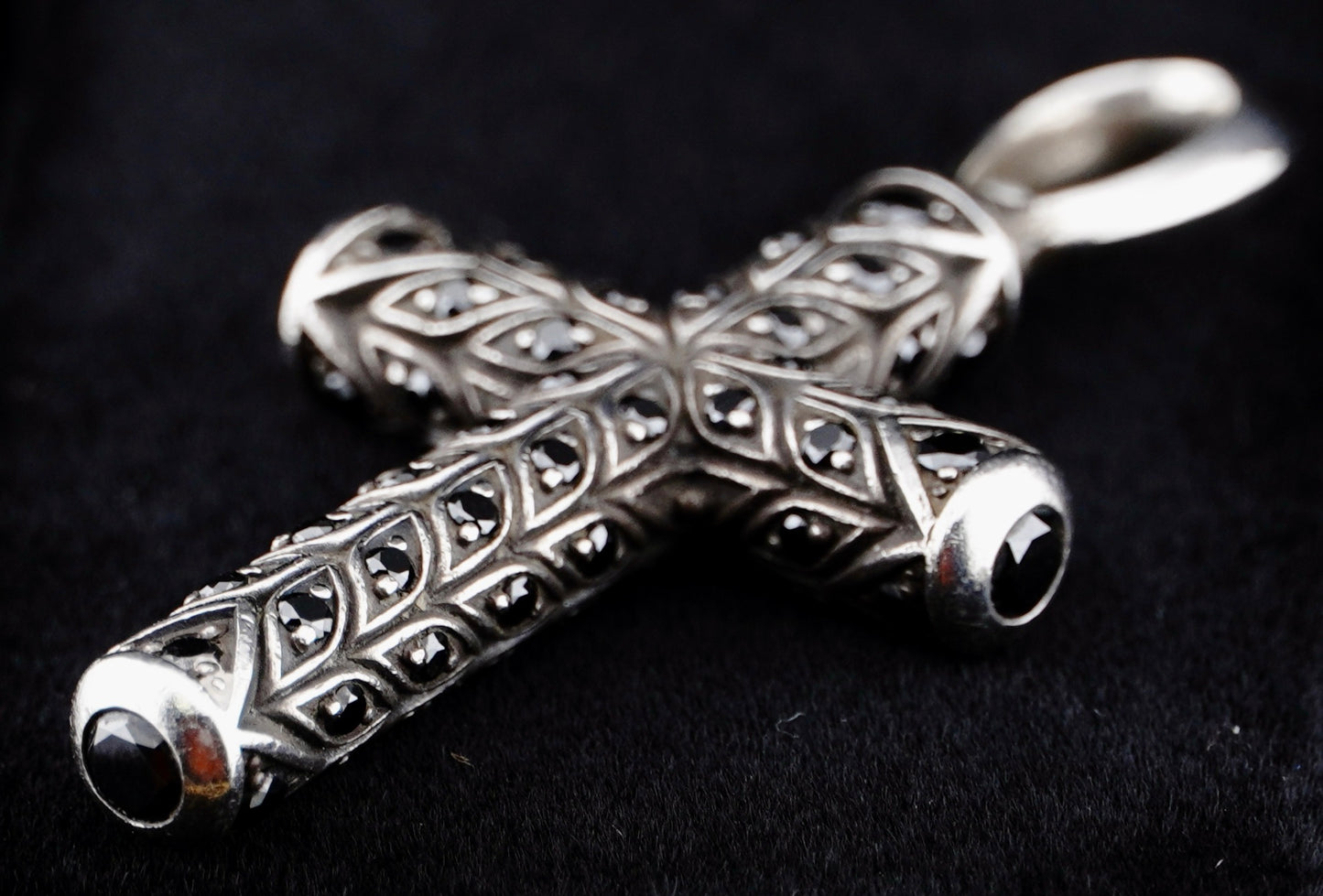 David Yurman Black Diamond Chevron Cross Pendant on 20" Sterling Silver D.Y. Box Chain