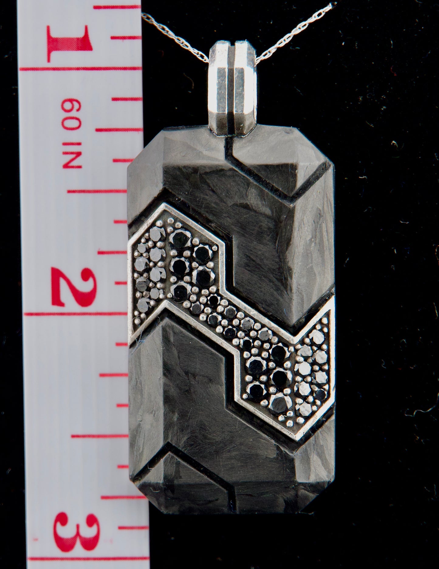 David Yurman Black Diamond Titanium & Forged Carbon Dog Tag Pendant in Silver 1.7 CTW