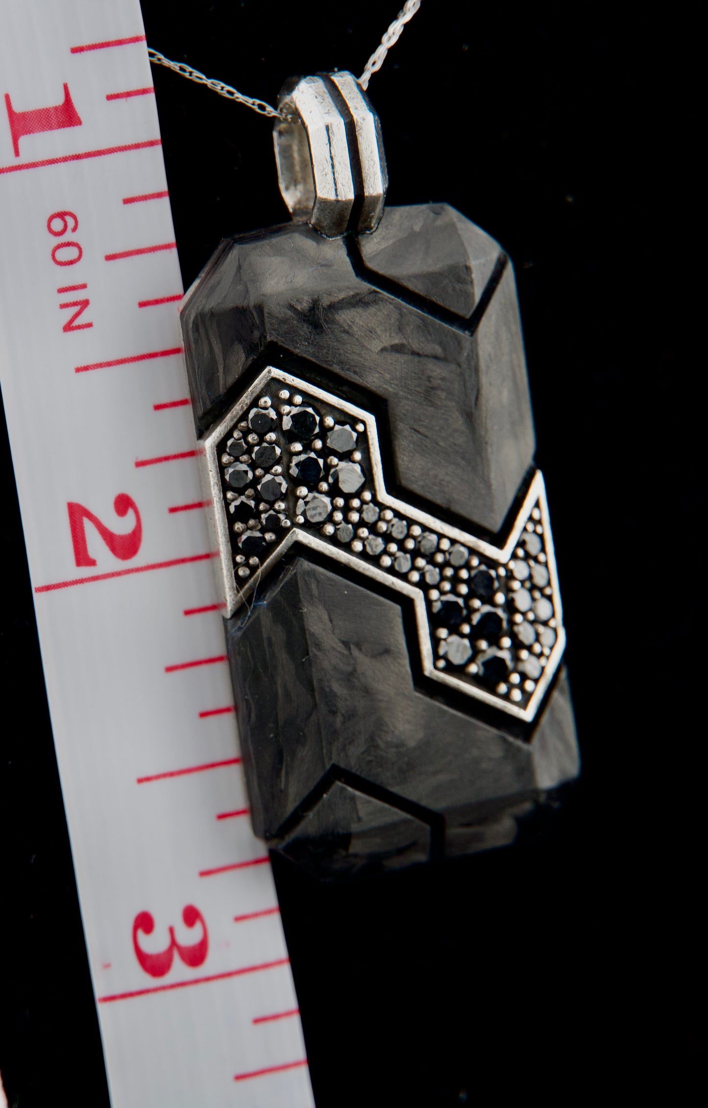 David Yurman Black Diamond Titanium & Forged Carbon Dog Tag Pendant in Silver 1.7 CTW