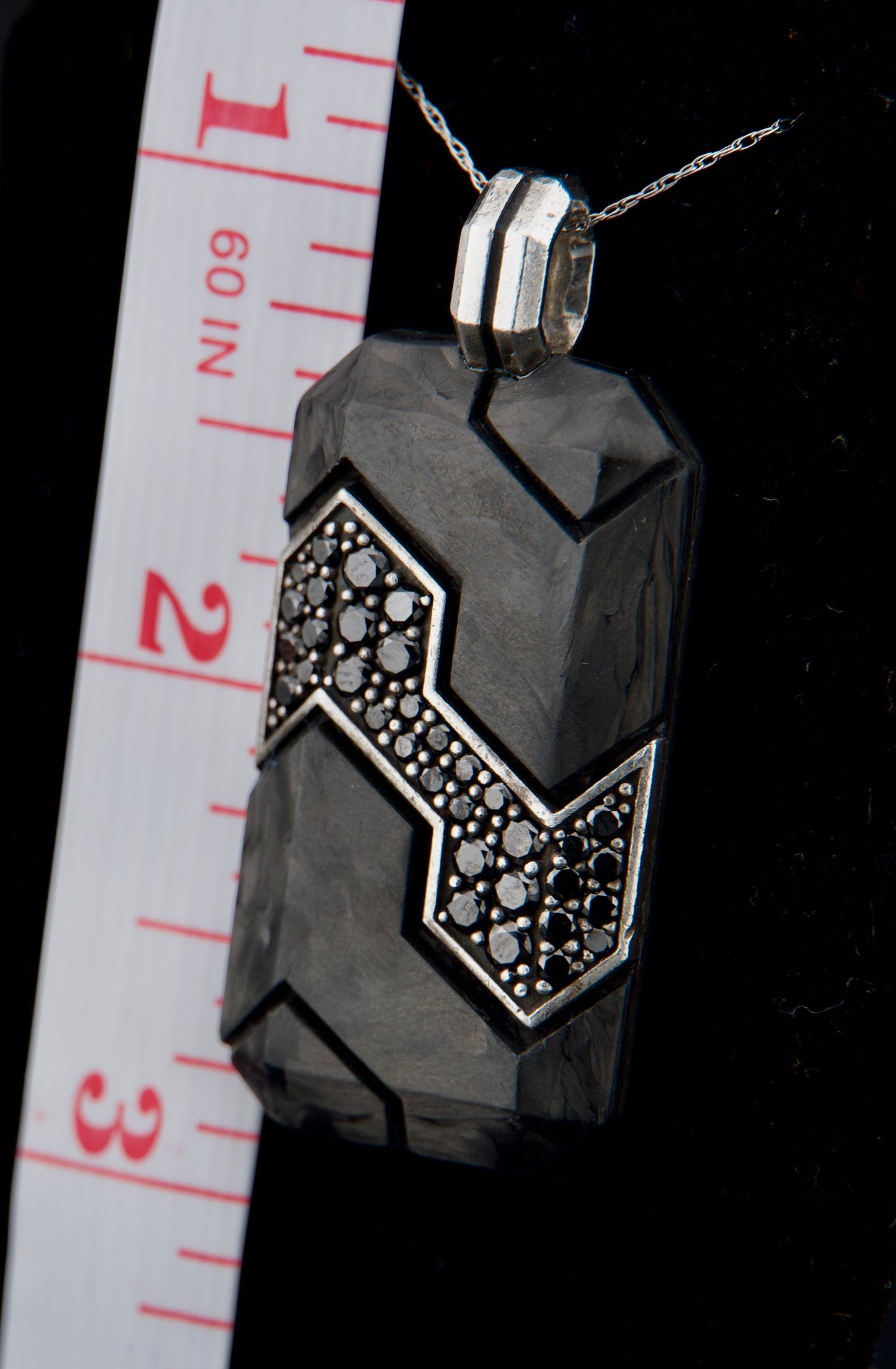 David Yurman Black Diamond Titanium & Forged Carbon Dog Tag Pendant in Silver 1.7 CTW