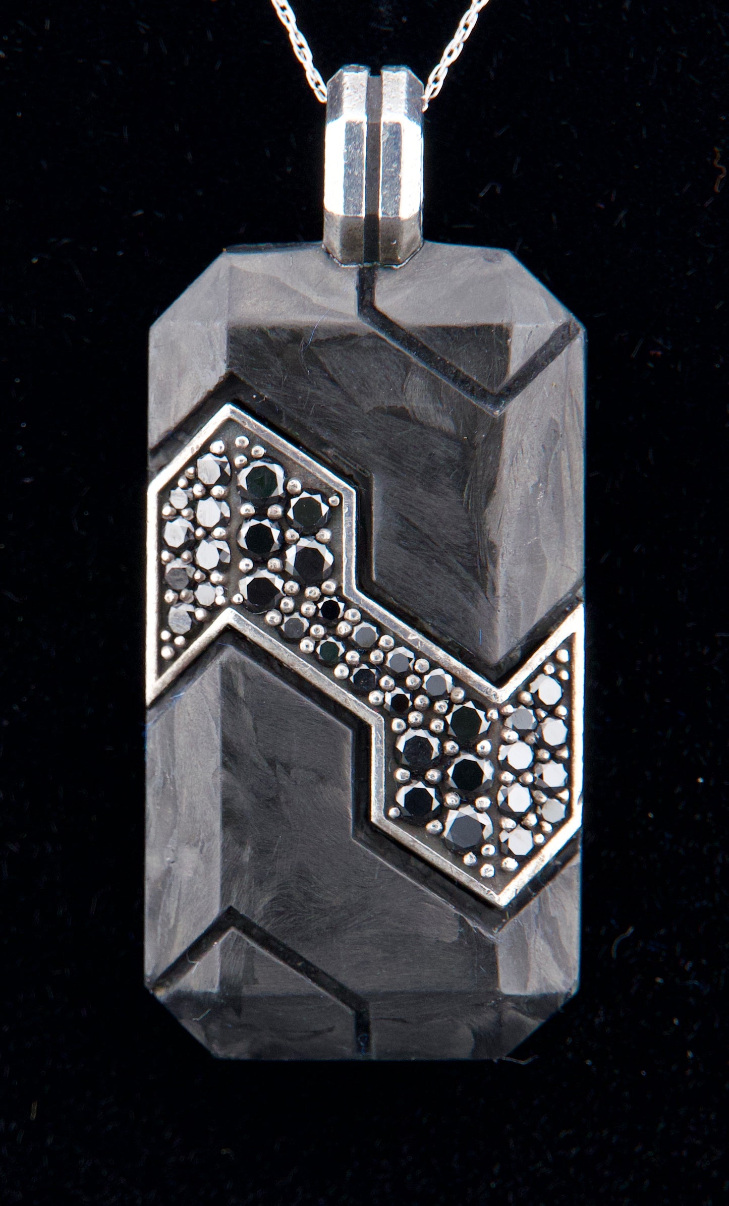 David Yurman Black Diamond Titanium & Forged Carbon Dog Tag Pendant in Silver 1.7 CTW