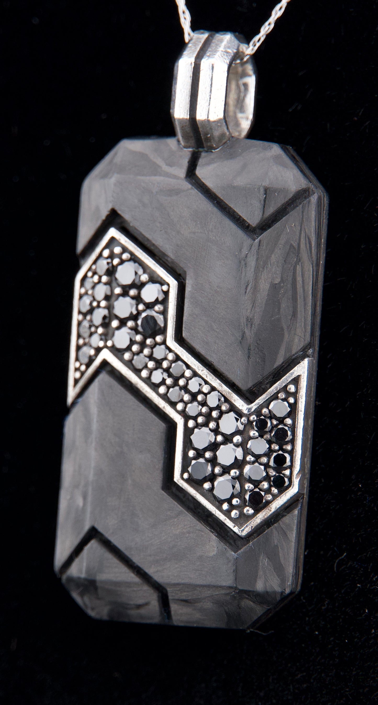 David Yurman Black Diamond Titanium & Forged Carbon Dog Tag Pendant in Silver 1.7 CTW