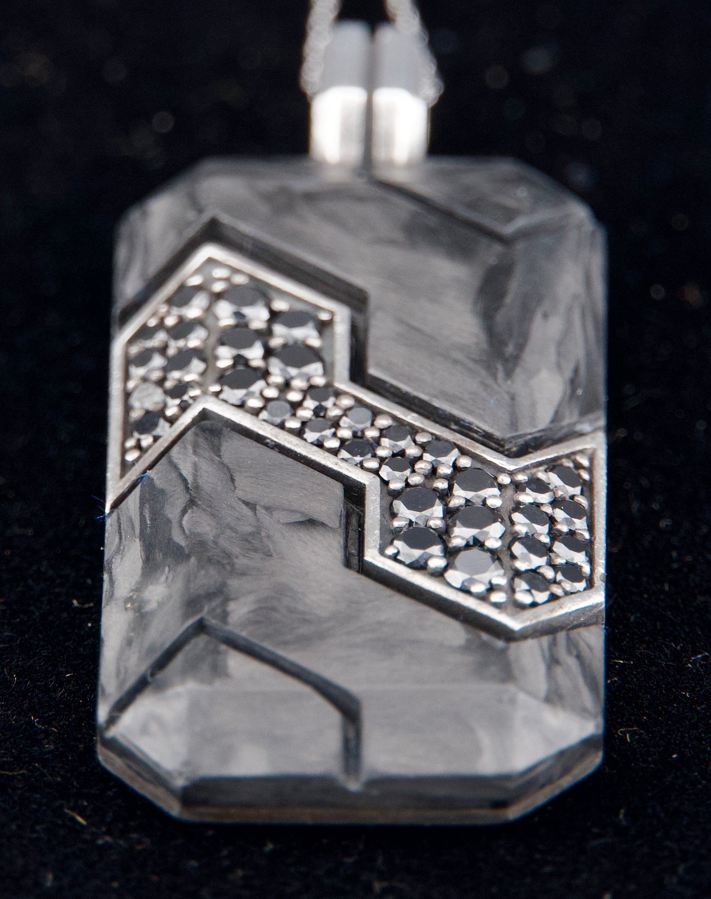 David Yurman Black Diamond Titanium & Forged Carbon Dog Tag Pendant in Silver 1.7 CTW