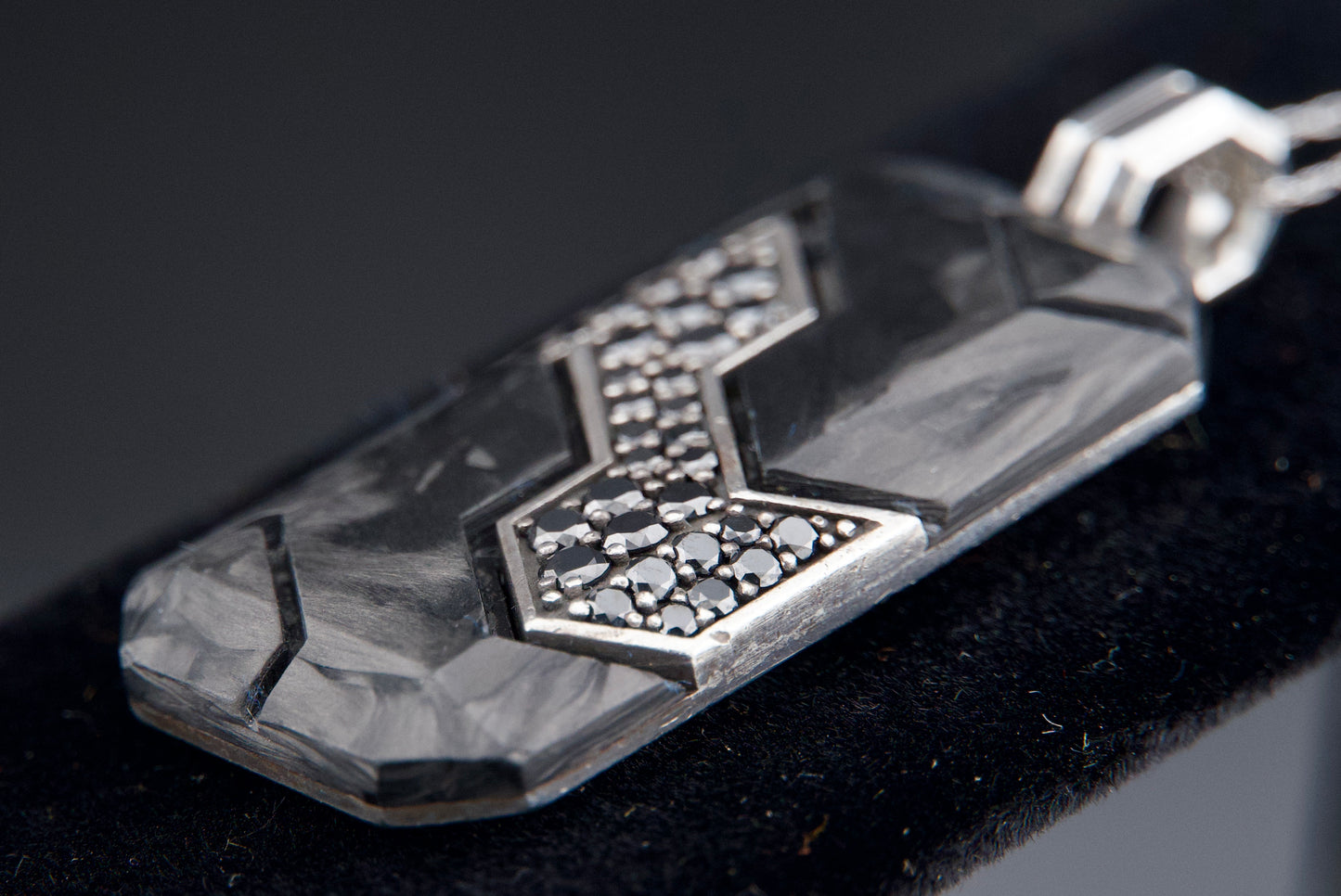 David Yurman Black Diamond Titanium & Forged Carbon Dog Tag Pendant in Silver 1.7 CTW