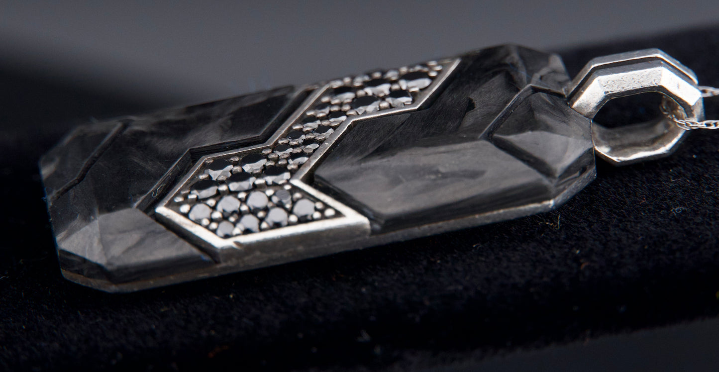 David Yurman Black Diamond Titanium & Forged Carbon Dog Tag Pendant in Silver 1.7 CTW