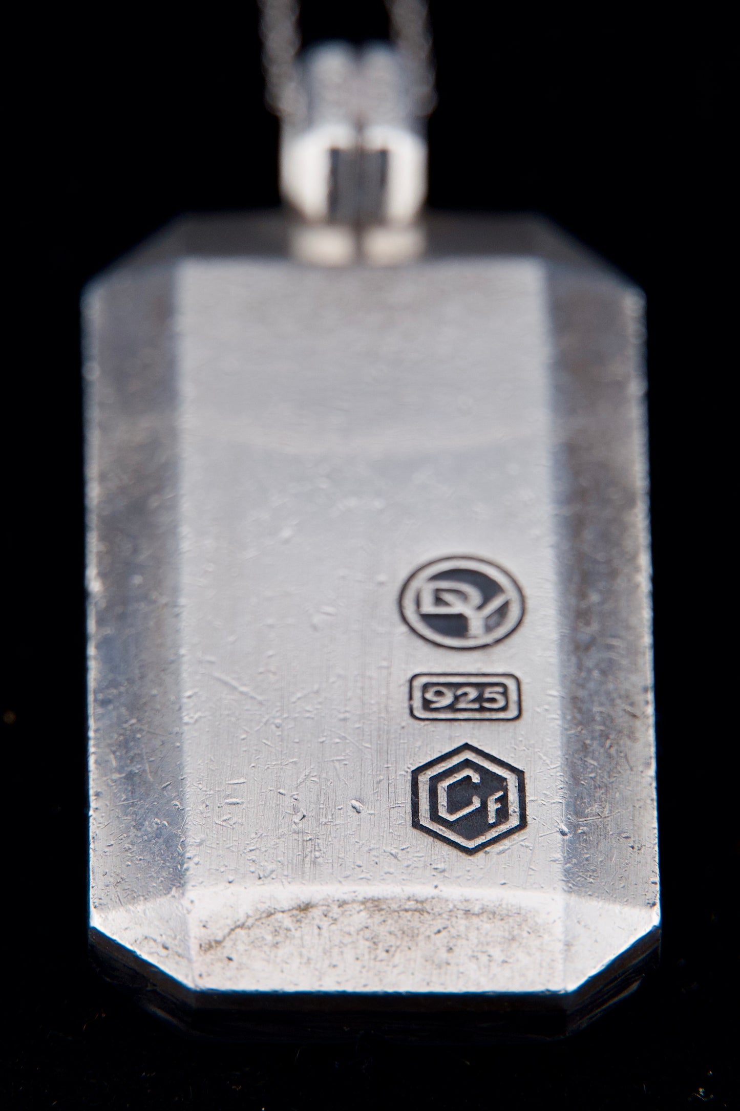 David Yurman Black Diamond Titanium & Forged Carbon Dog Tag Pendant in Silver 1.7 CTW