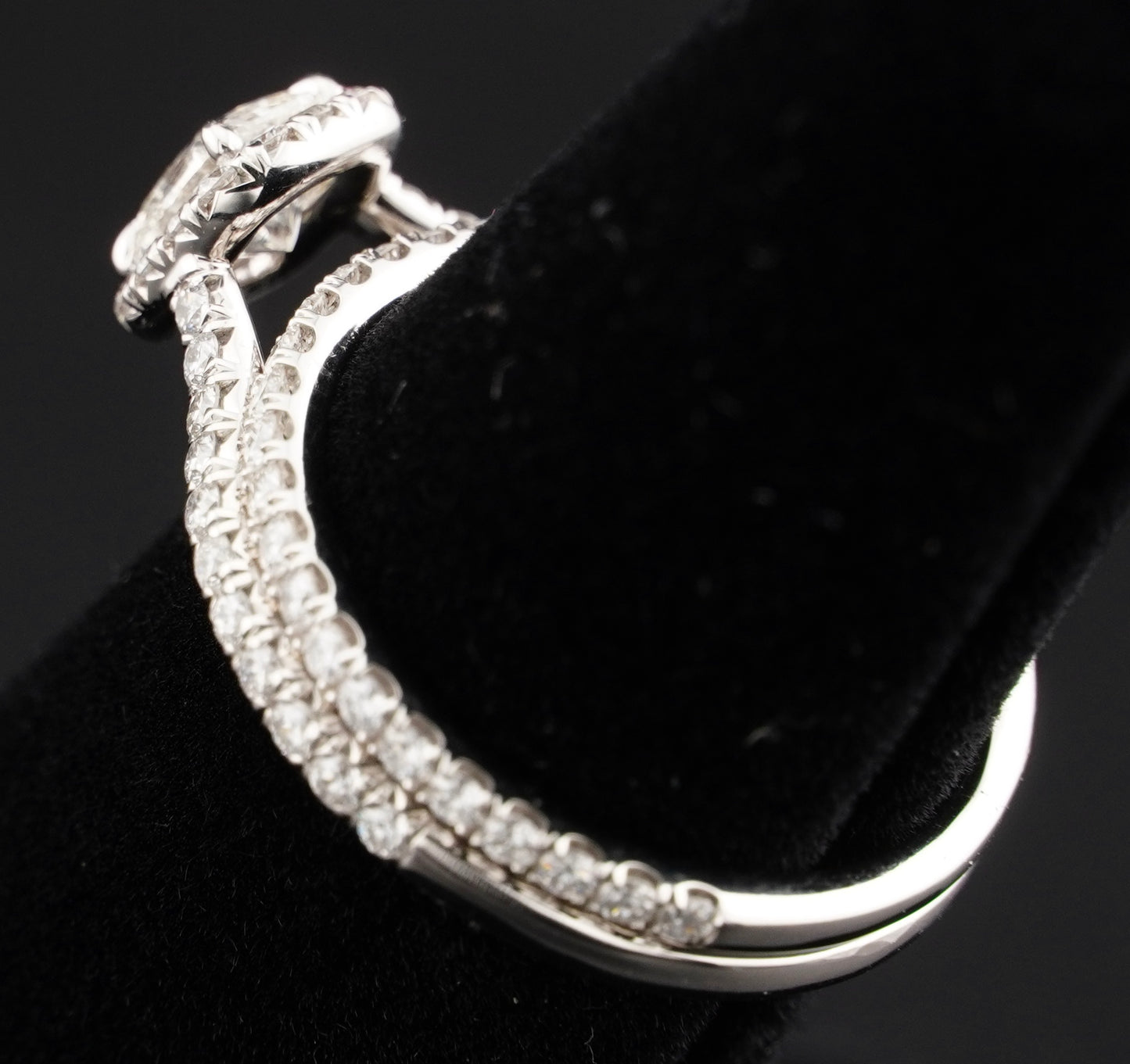 0.51Ct Cushion H VS2 Diamond in a Platinum Halo Setting with 36= .36ctw Round Brilliant G VS Diamonds Paired with a 28=.03ctw Round Brilliant G VS Diamond Platinum Wedding Band SIZE 6.5