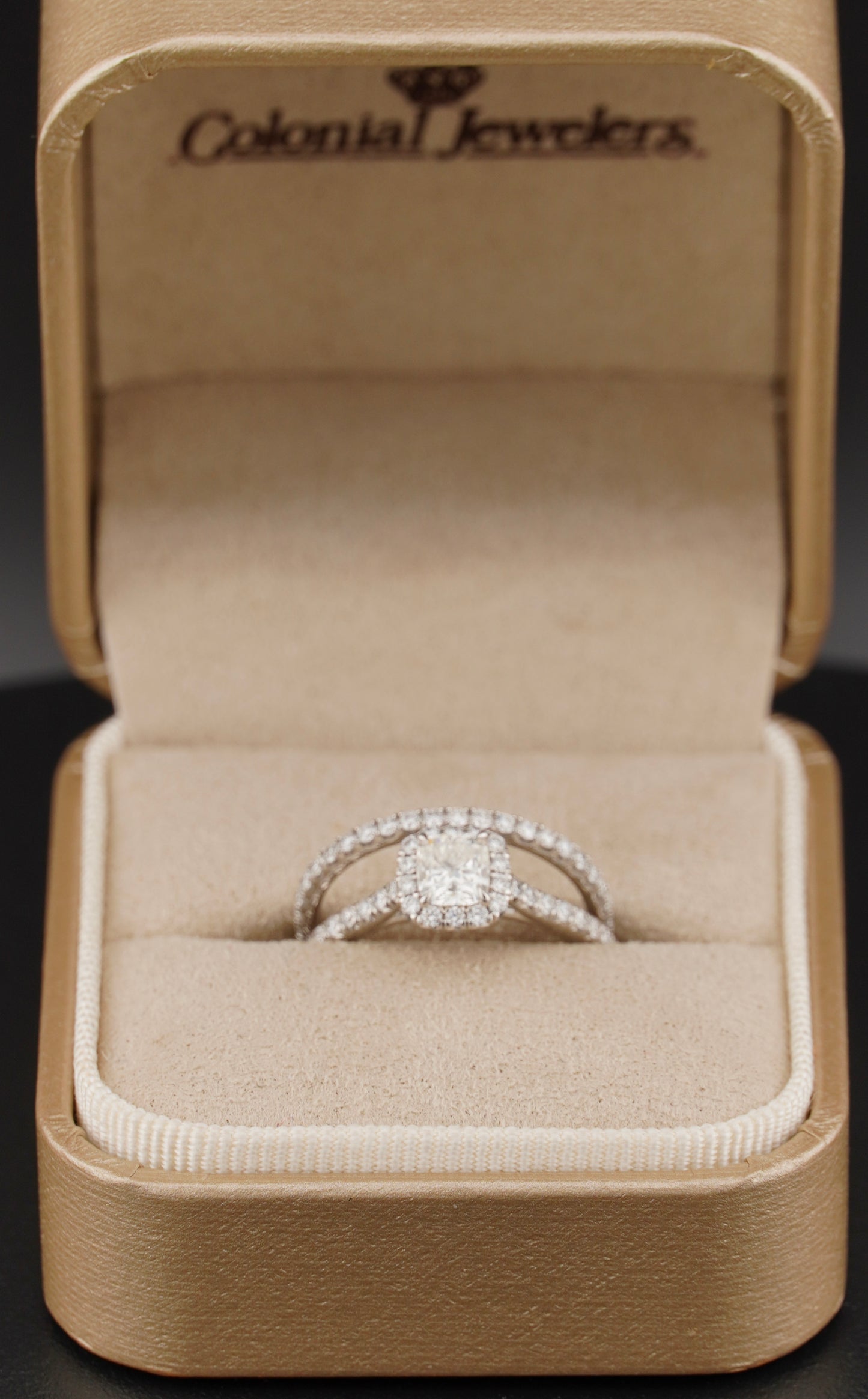 0.51Ct Cushion H VS2 Diamond in a Platinum Halo Setting with 36= .36ctw Round Brilliant G VS Diamonds Paired with a 28=.03ctw Round Brilliant G VS Diamond Platinum Wedding Band SIZE 6.5