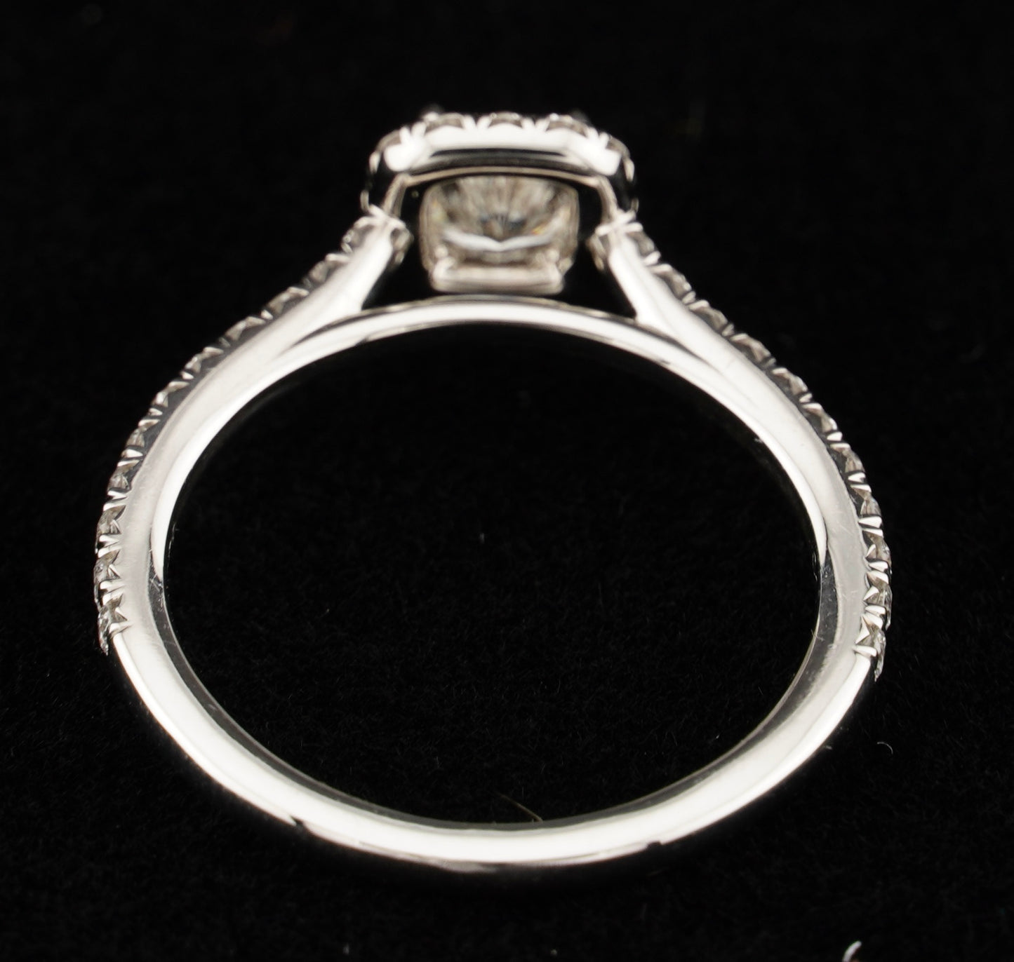 0.51Ct Cushion H VS2 Diamond in a Platinum Halo Setting with 36= .36ctw Round Brilliant G VS Diamonds Paired with a 28=.03ctw Round Brilliant G VS Diamond Platinum Wedding Band SIZE 6.5