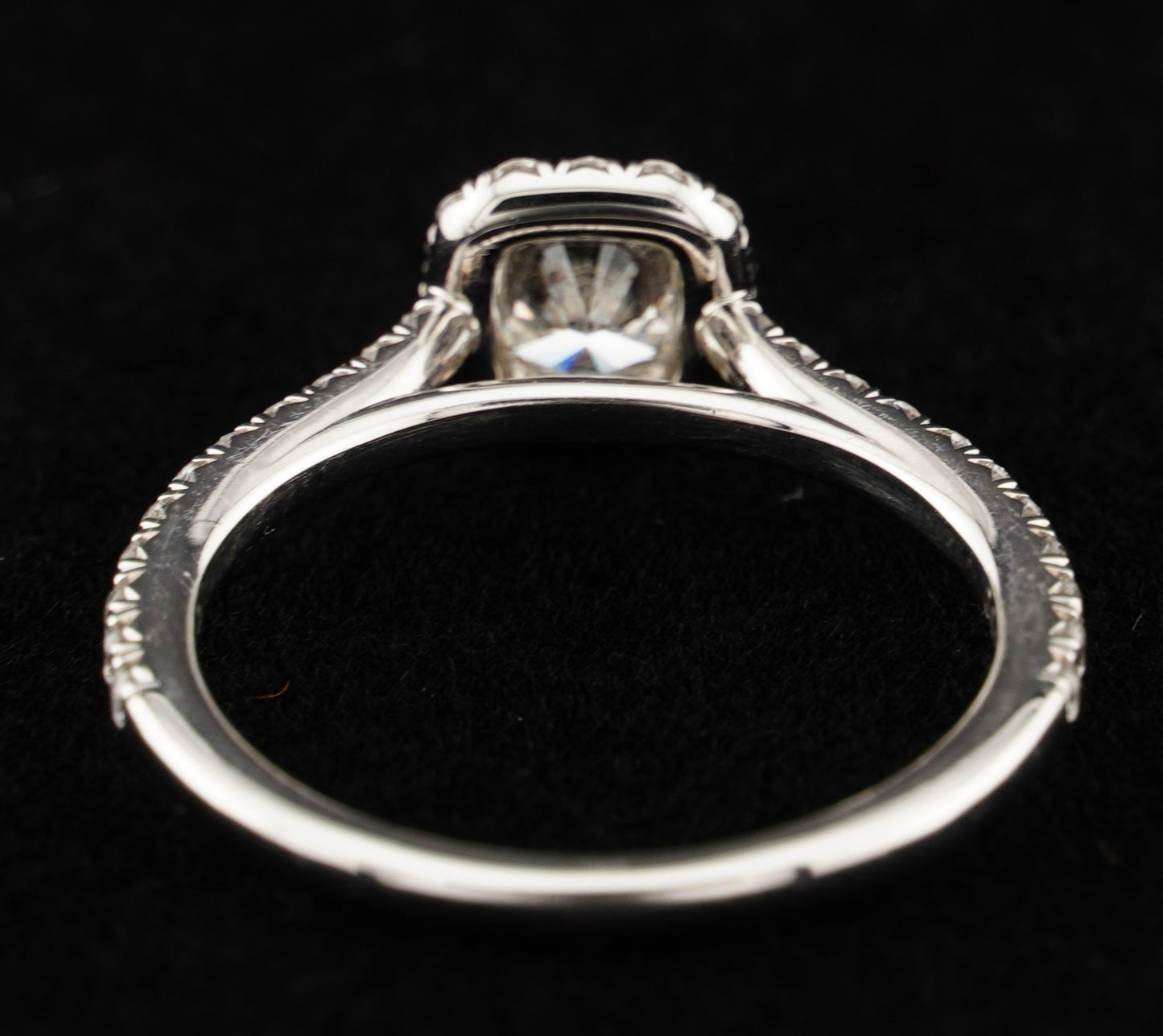 0.51Ct Cushion H VS2 Diamond in a Platinum Halo Setting with 36= .36ctw Round Brilliant G VS Diamonds Paired with a 28=.03ctw Round Brilliant G VS Diamond Platinum Wedding Band SIZE 6.5