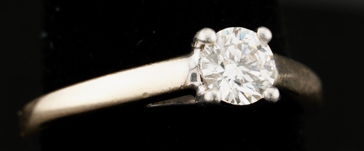 Tolkowsky Ideal Cut .48CT Solitaire Diamond 14KT Gold Engagement Ring Size 6