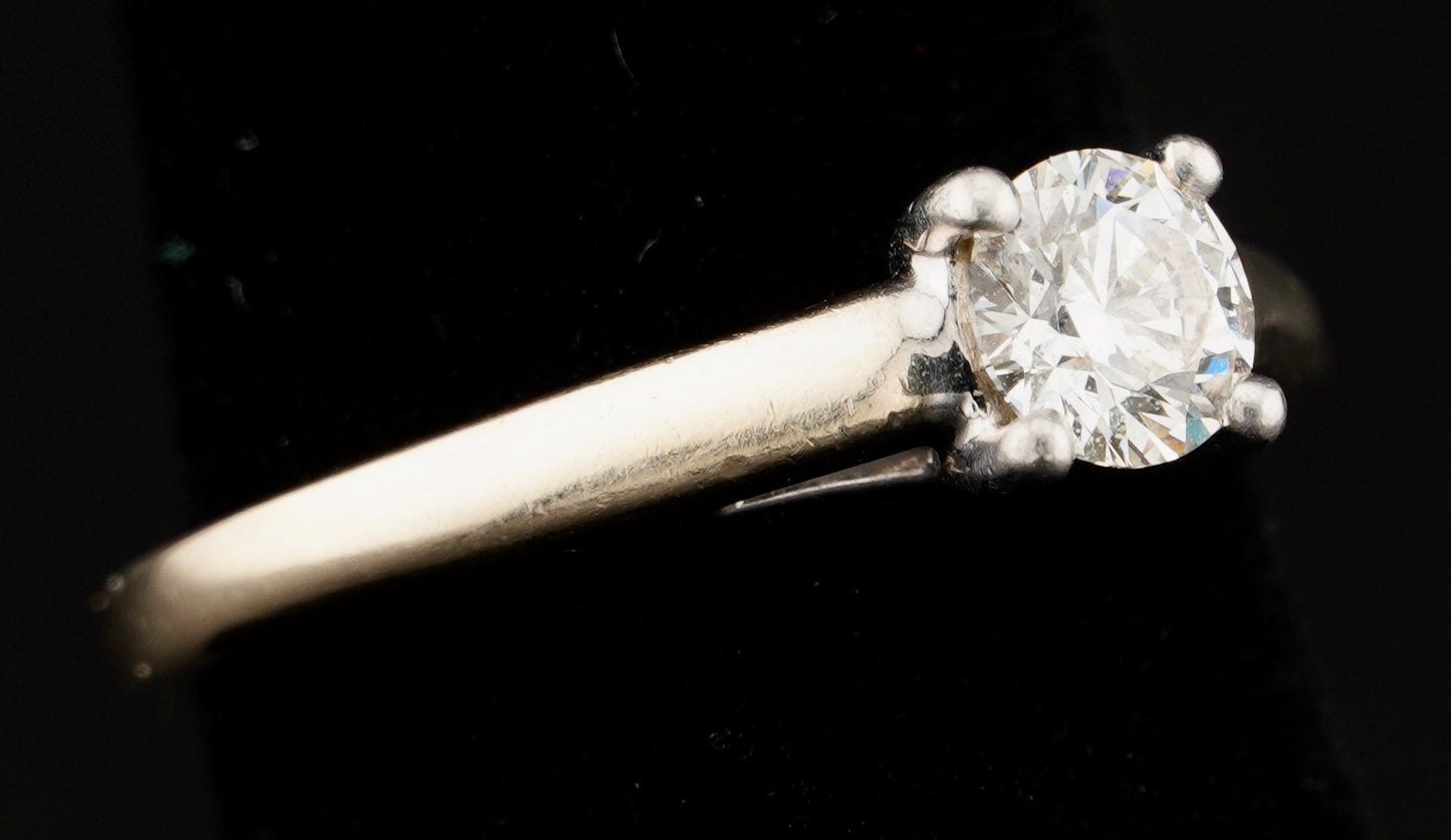Tolkowsky Ideal Cut .48CT Solitaire Diamond 14KT Gold Engagement Ring Size 6