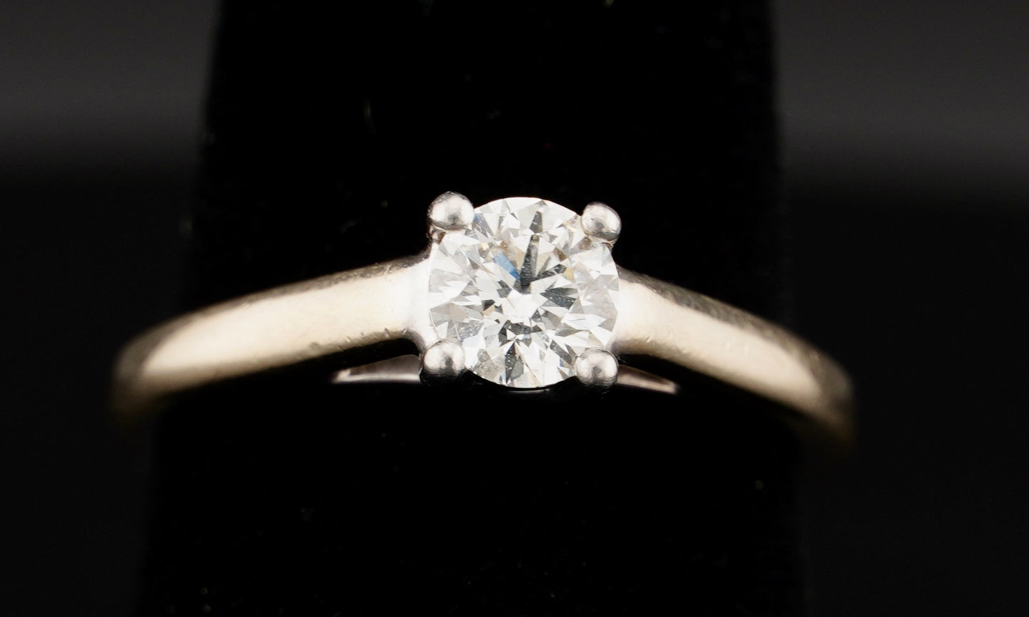 Tolkowsky Ideal Cut .48CT Solitaire Diamond 14KT Gold Engagement Ring Size 6