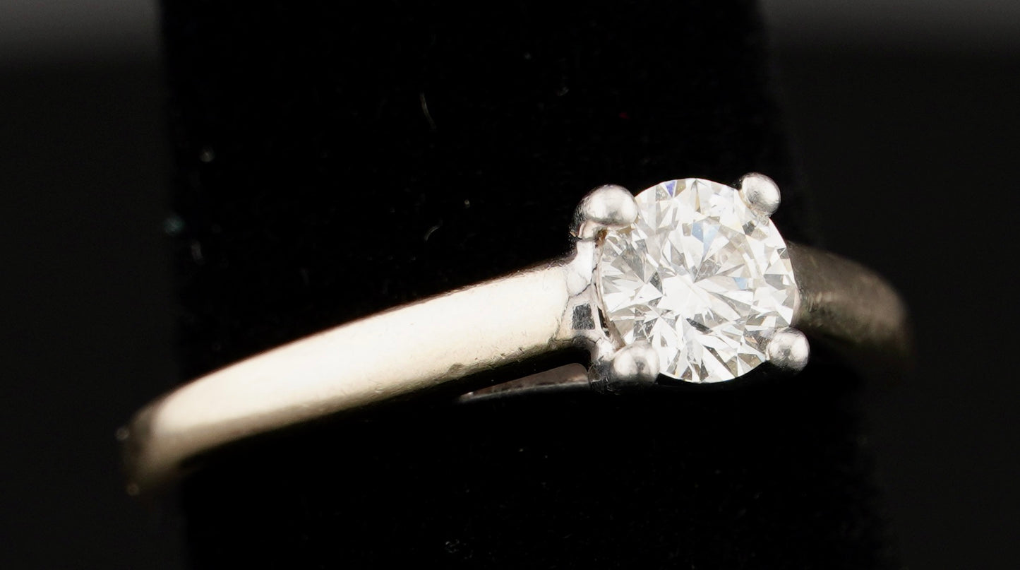 Tolkowsky Ideal Cut .48CT Solitaire Diamond 14KT Gold Engagement Ring Size 6
