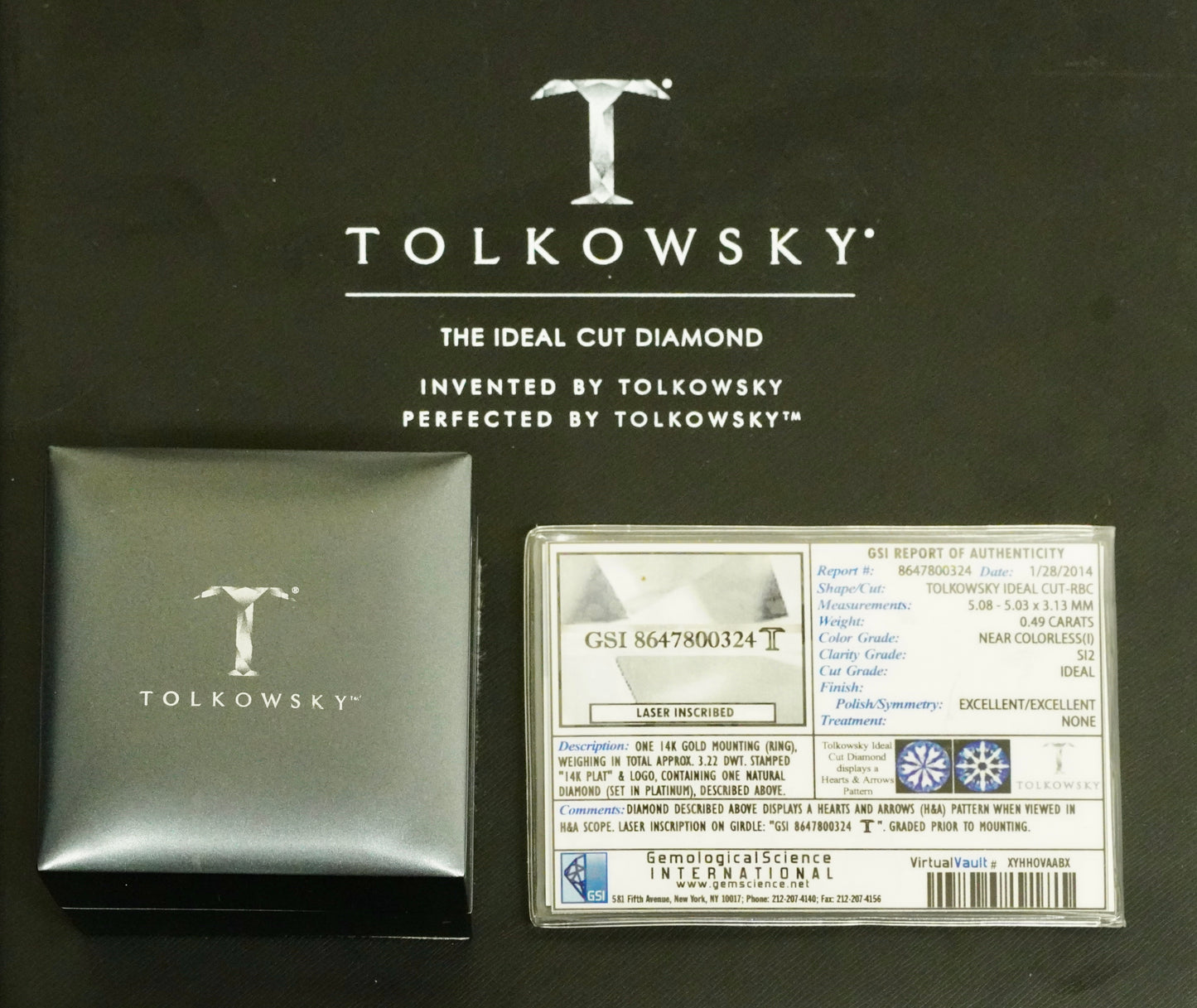 Tolkowsky Ideal Cut .48CT Solitaire Diamond 14KT Gold Engagement Ring Size 6