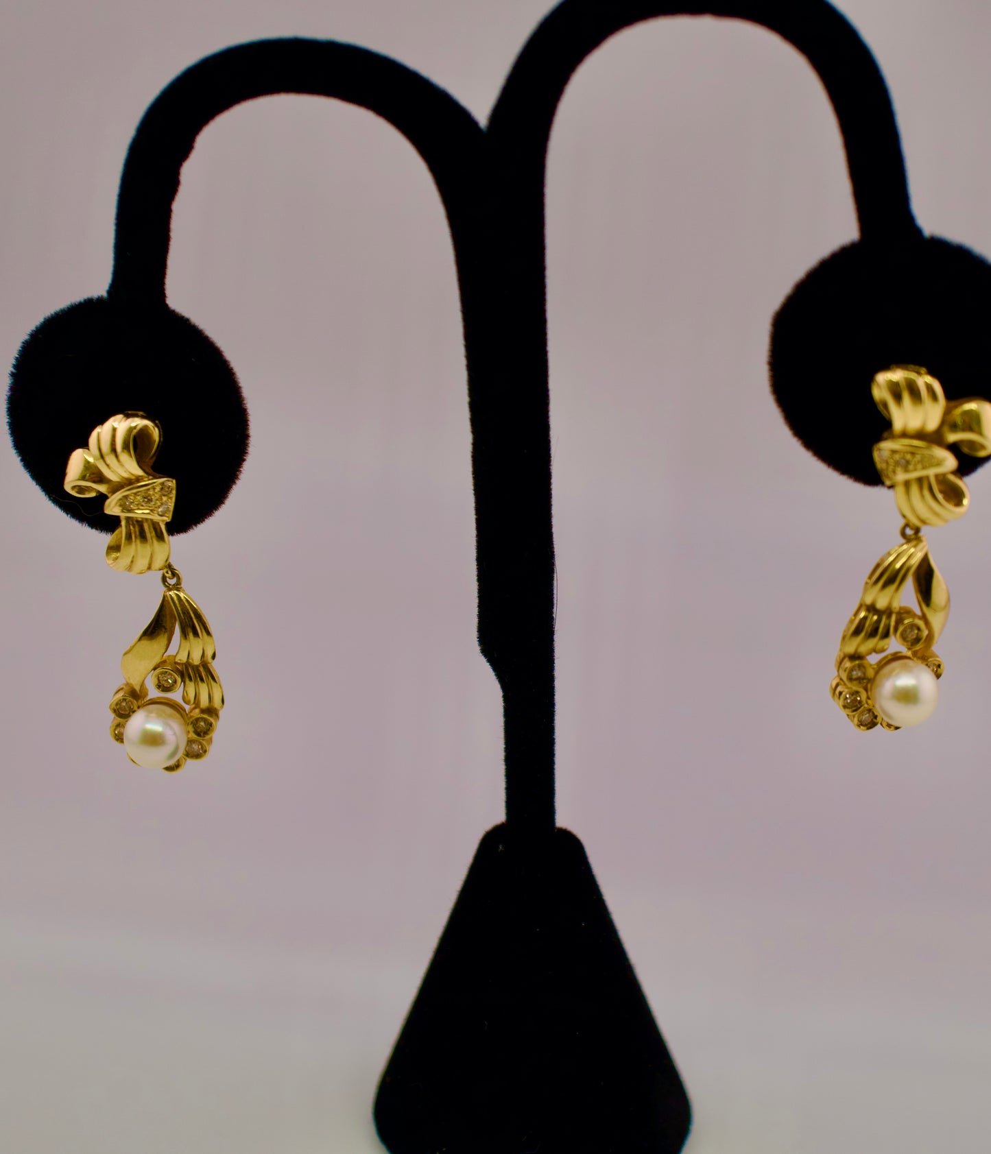 Charming Cultured Pearl and Diamond Dangles in 14kt Yellow Gold