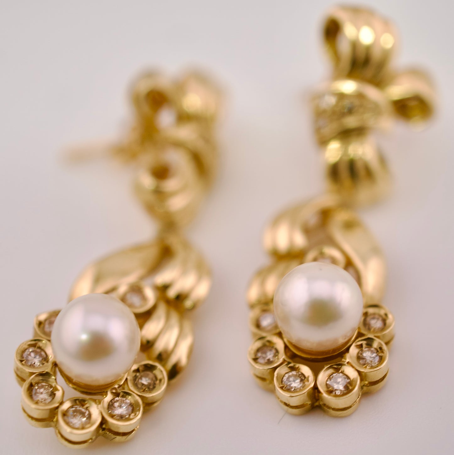 Charming Cultured Pearl and Diamond Dangles in 14kt Yellow Gold