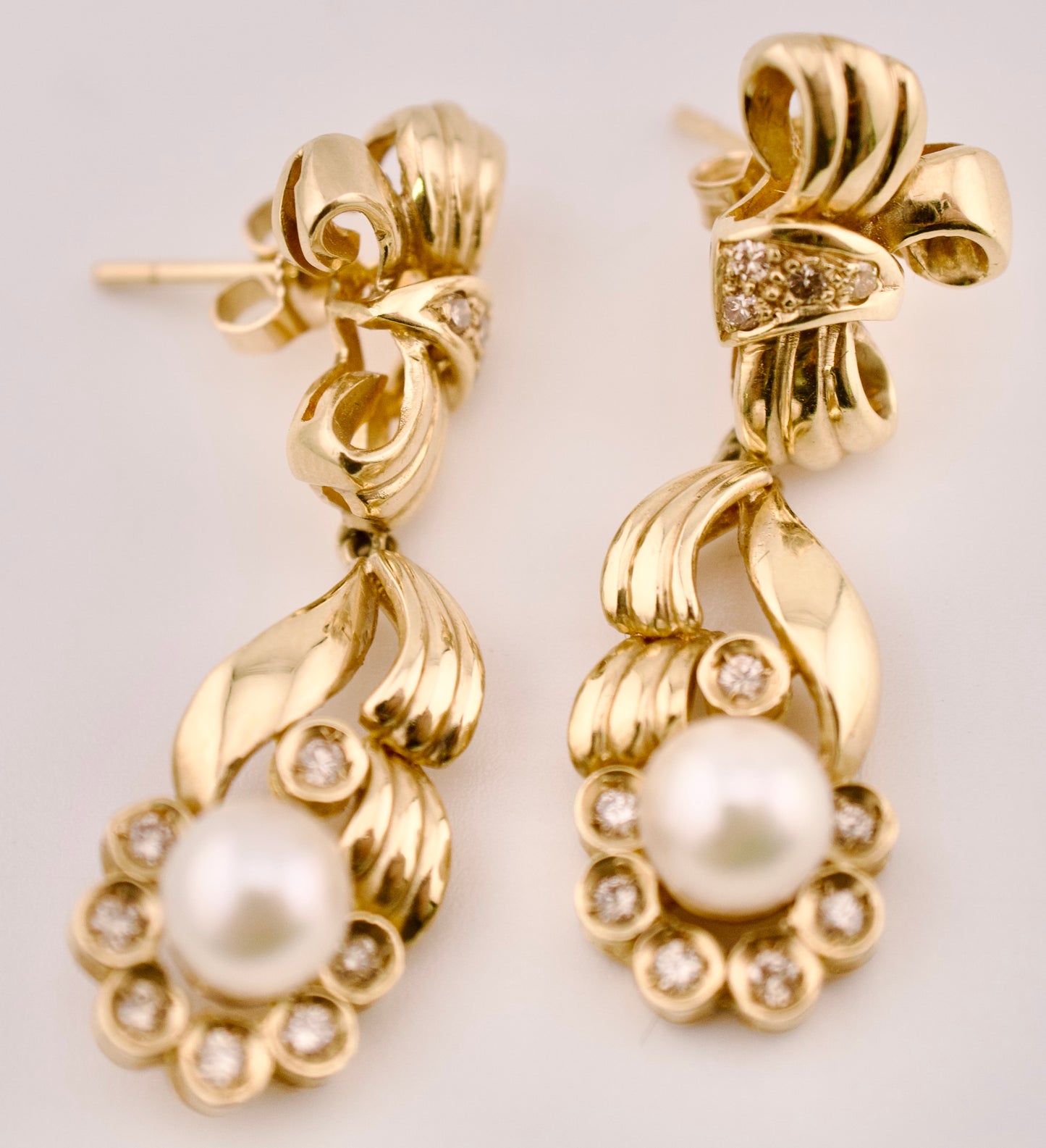 Charming Cultured Pearl and Diamond Dangles in 14kt Yellow Gold