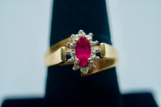 Vintage Marquise-Cut Ruby and Diamond Halo Ring