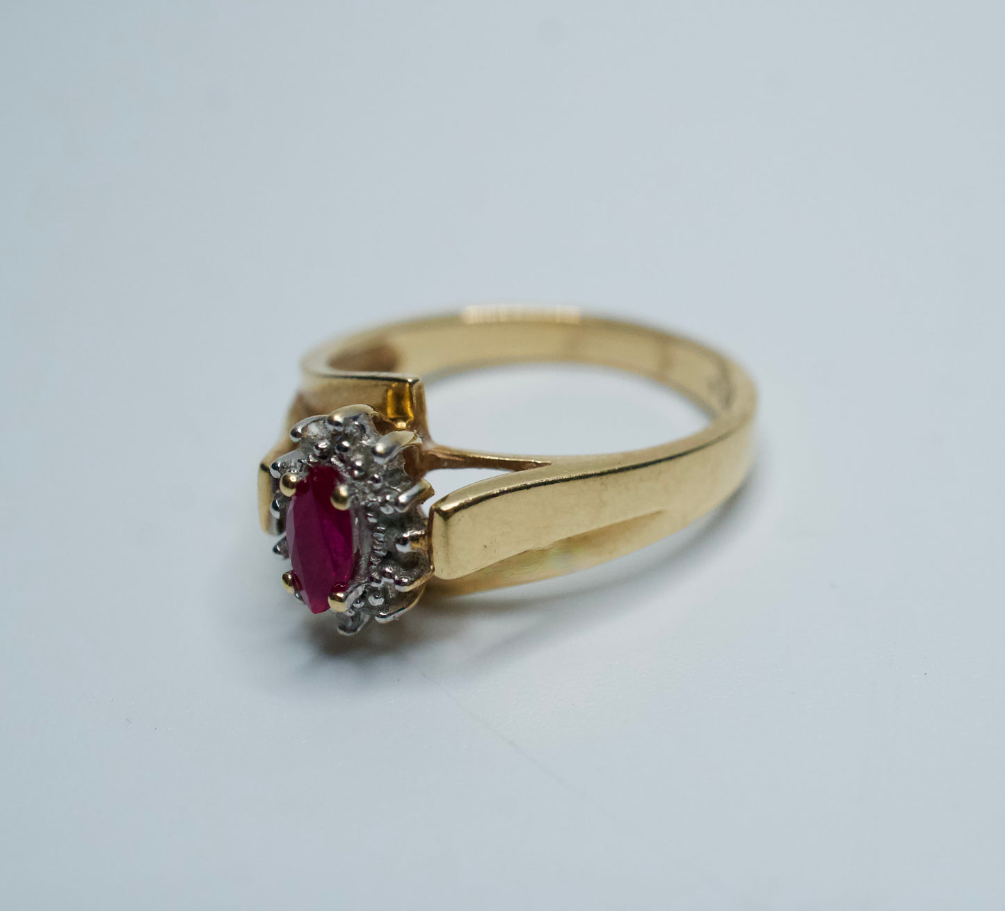 Vintage Marquise-Cut Ruby and Diamond Halo Ring