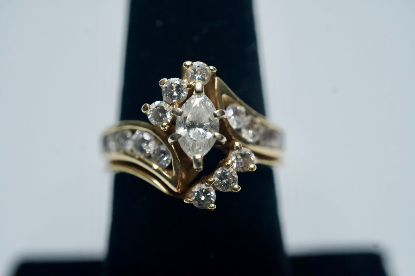 Natural Marquise-cut Diamond Bypass Bridal ring set
