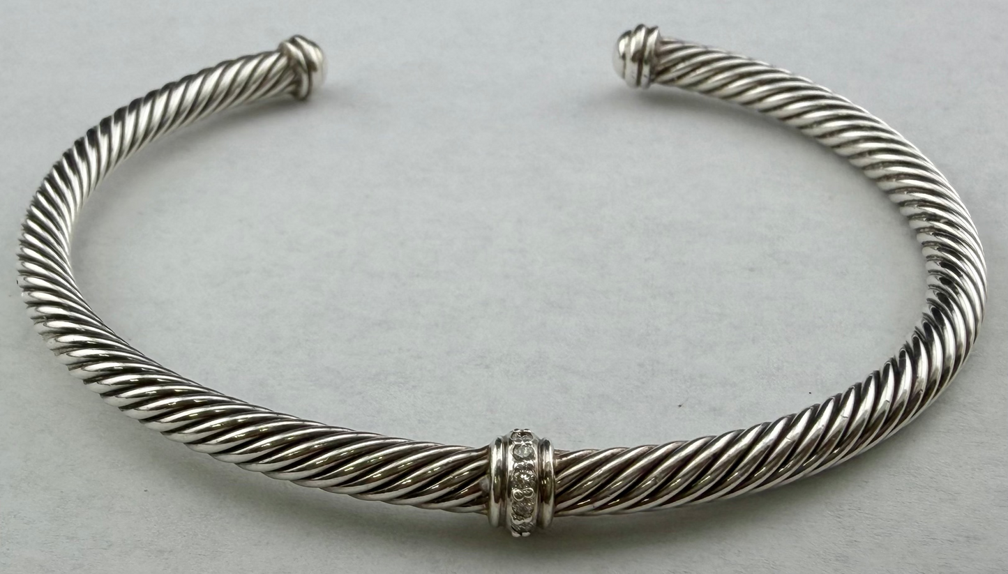 David Yurman Classic Cable Pavé Set Diamond Sterling Silver Bracelet