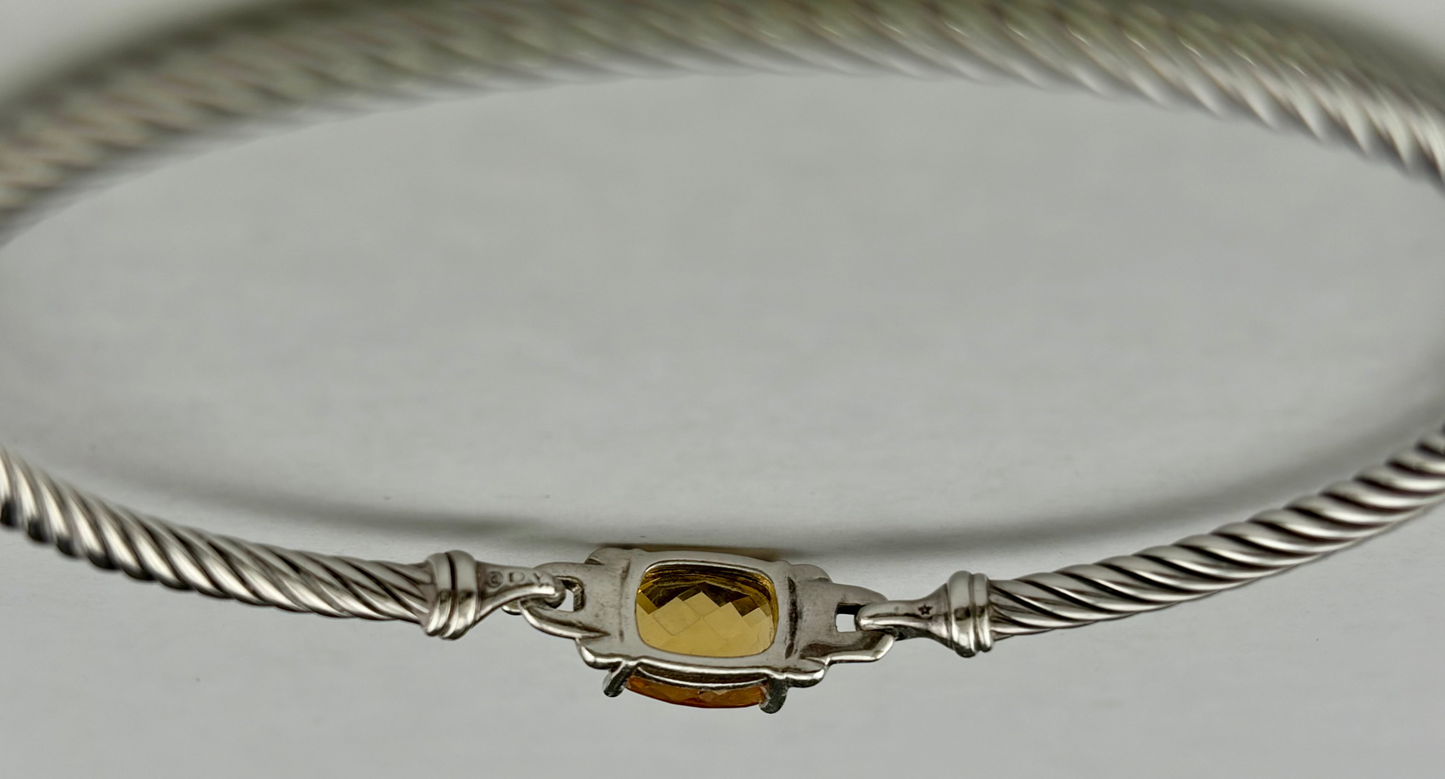 David Yurman Wheaton Collection Sterling Silver Cable Faceted Citrine Diamond Bracelet