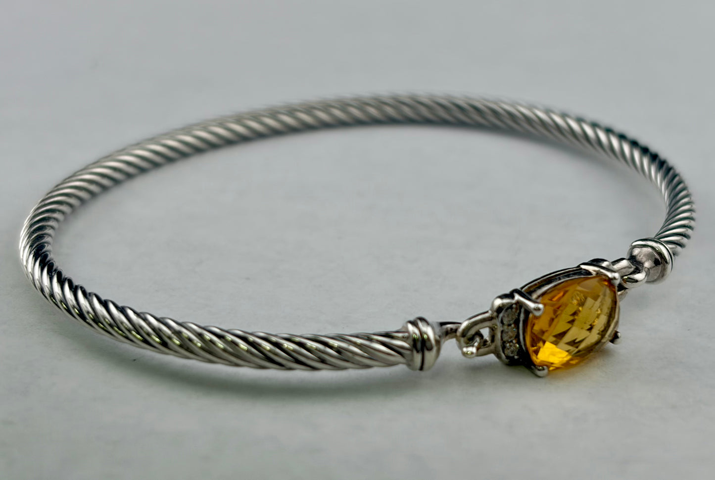 David Yurman Wheaton Collection Sterling Silver Cable Faceted Citrine Diamond Bracelet