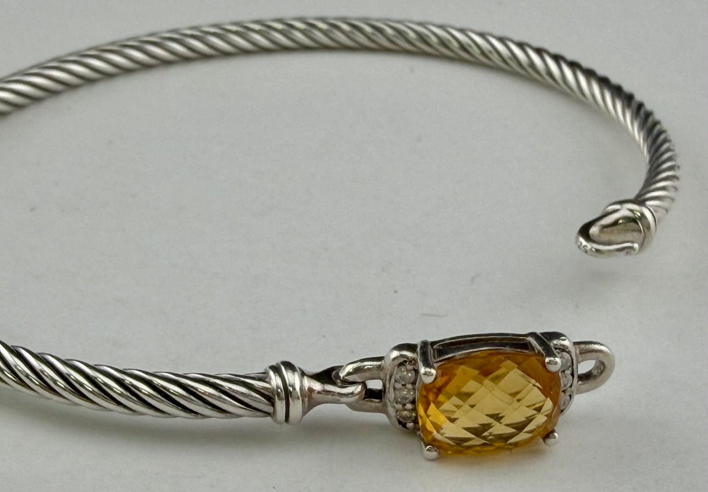 David Yurman Wheaton Collection Sterling Silver Cable Faceted Citrine Diamond Bracelet