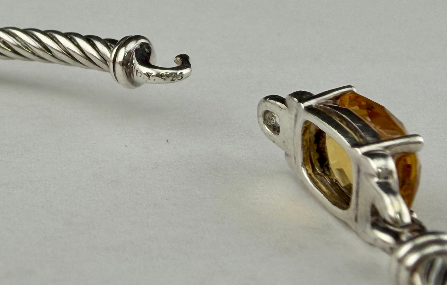 David Yurman Wheaton Collection Sterling Silver Cable Faceted Citrine Diamond Bracelet