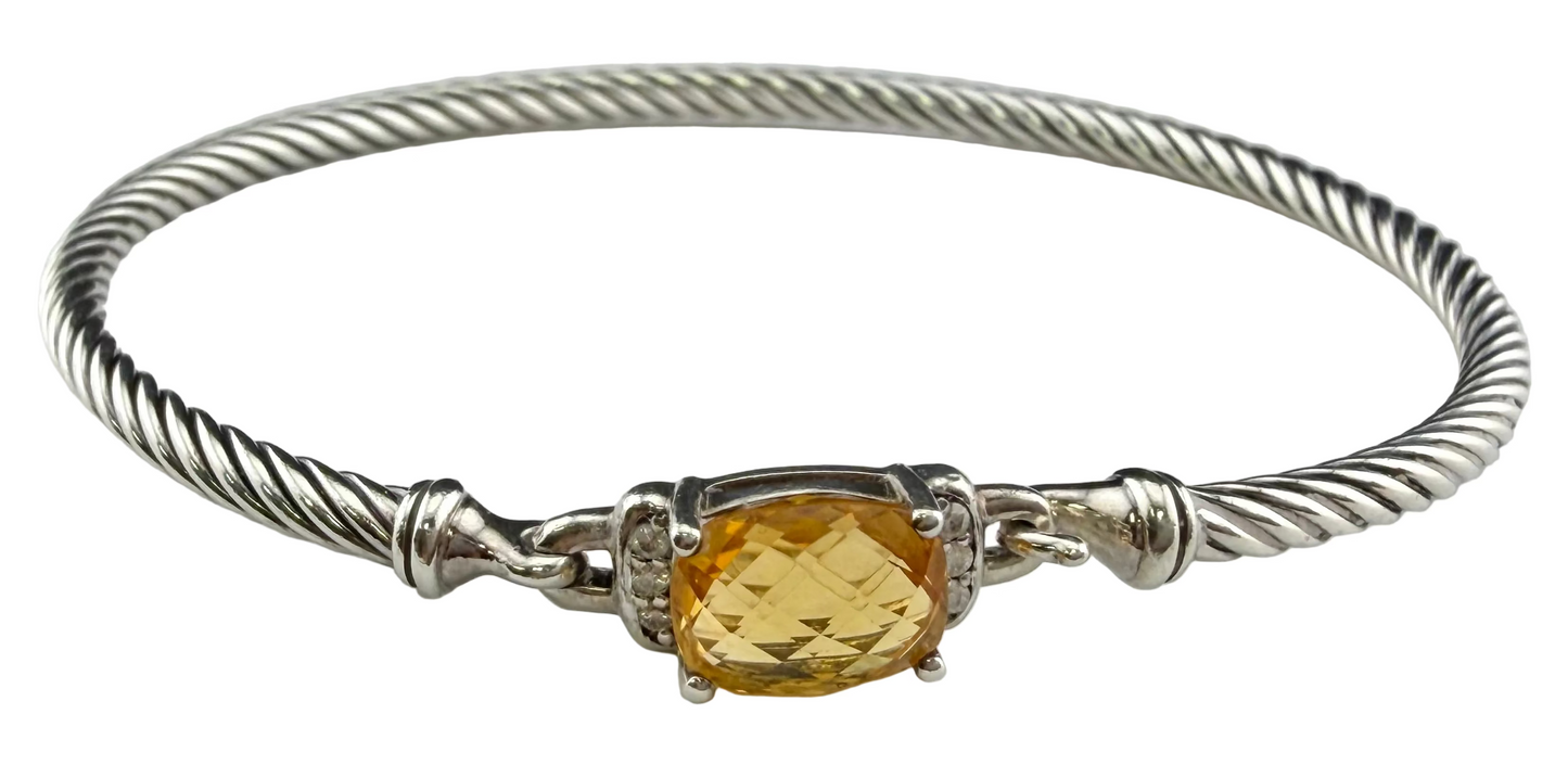 David Yurman Wheaton Collection Sterling Silver Cable Faceted Citrine Diamond Bracelet