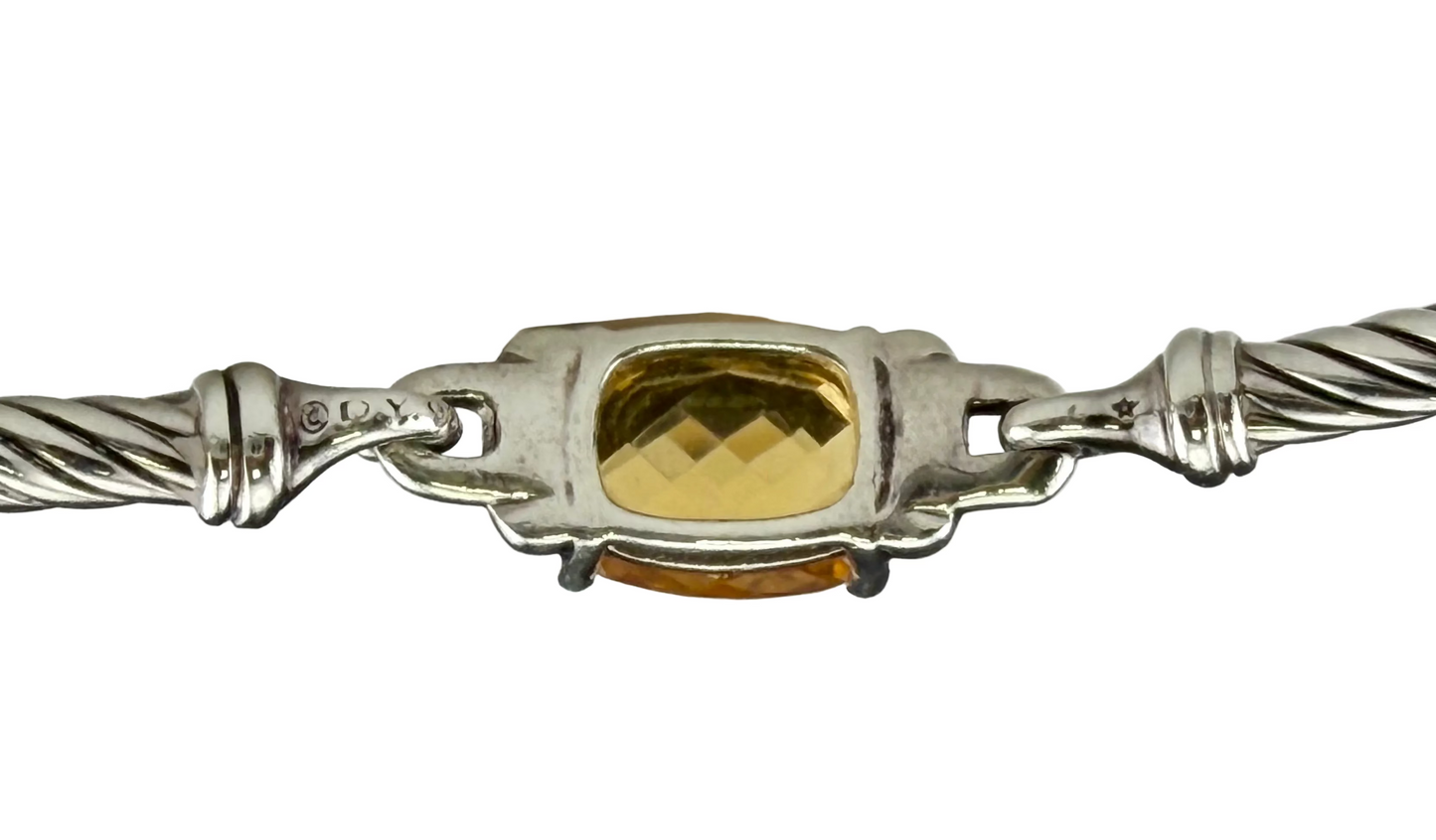 David Yurman Wheaton Collection Sterling Silver Cable Faceted Citrine Diamond Bracelet