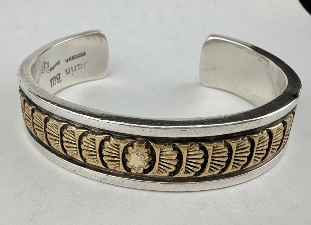 Darin Bill Navajo Sterling Silver Gold Filled Cuff Bracelet