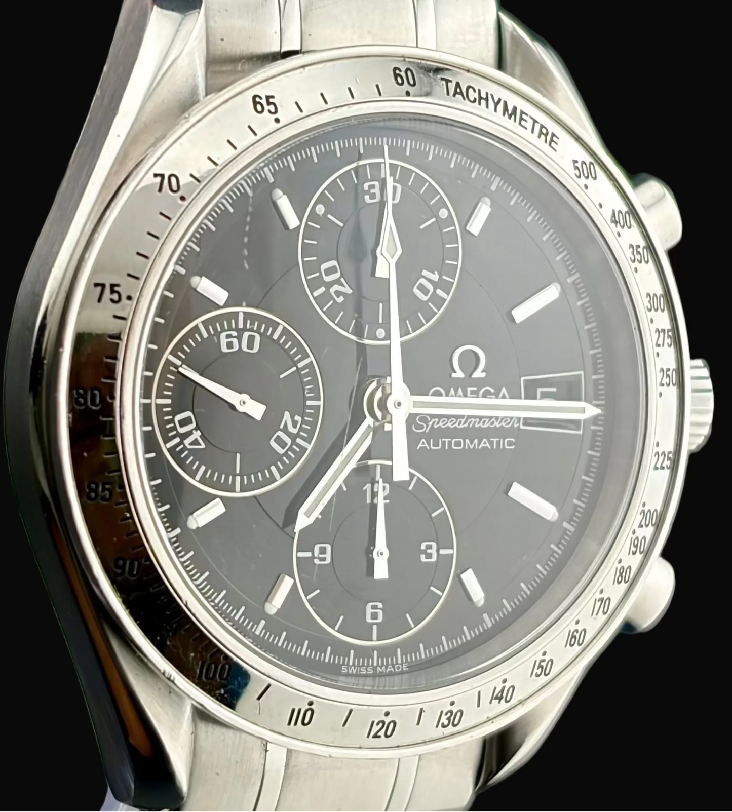 Omega Speedmaster Date Automatic Chronograph Stainless Steel Black Dial Men's Watch 39mm