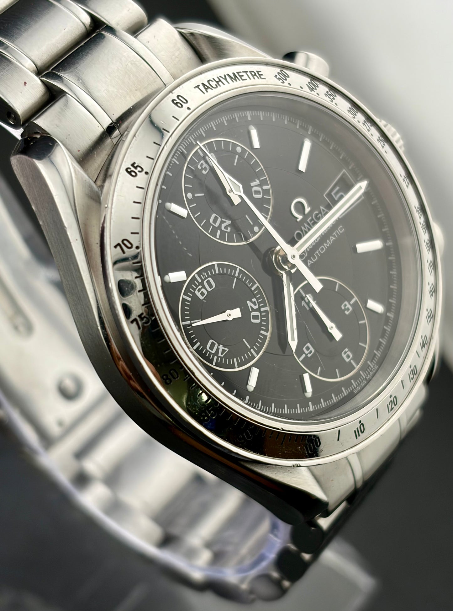 Omega Speedmaster Date Automatic Chronograph Stainless Steel Black Dial Men's Watch 39mm