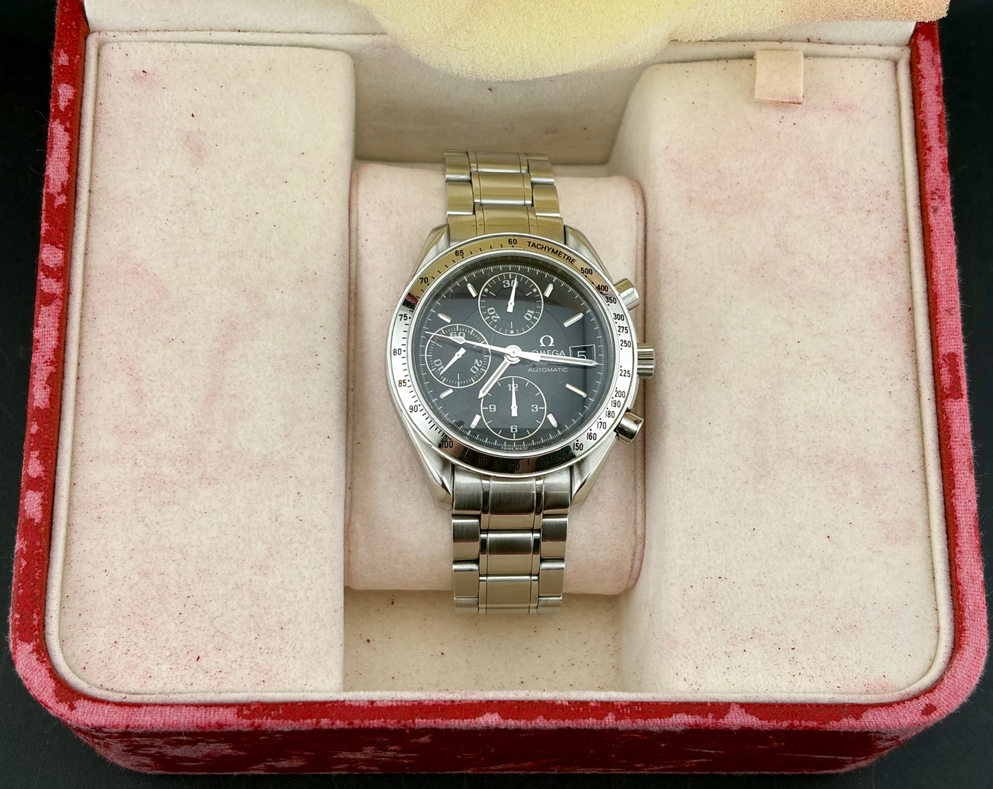 Omega Speedmaster Date Automatic Chronograph Stainless Steel Black Dial Men's Watch 39mm