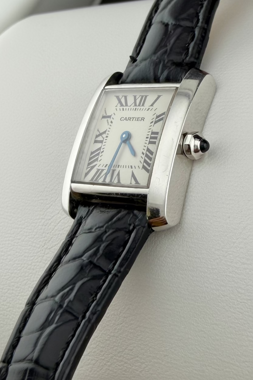 Cartier Tank Française W5001256 Ladies 18K White Gold Quartz Watch Leather Bracelet