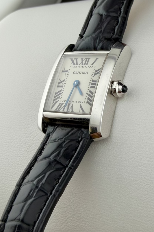 Cartier Tank Française W5001256 Ladies 18K White Gold Quartz Watch Leather Bracelet